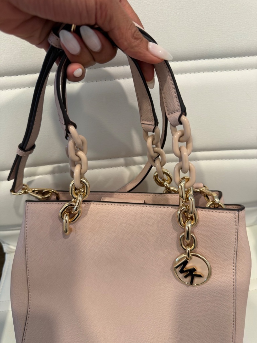 Michael Kors Cynthia Blossom Pink Gold Saffiano Leather Medium Satchel - Picture 7 of 15